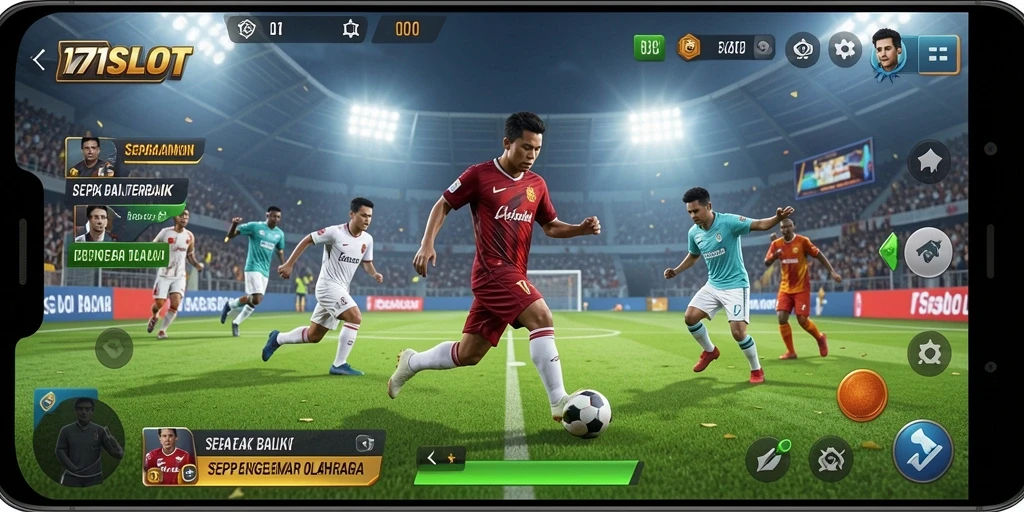 Tampilan gameplay 171SLOT dengan aksi sepak bola yang mendebarkan.