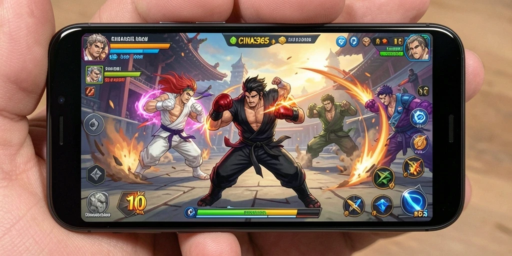 Screenshot utama CINA365 menampilkan pertarungan epik yang seru.