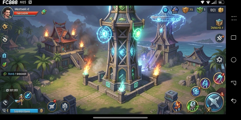 Tampilan gameplay FC888 yang mendebarkan dan strategis dalam Tower Defense.