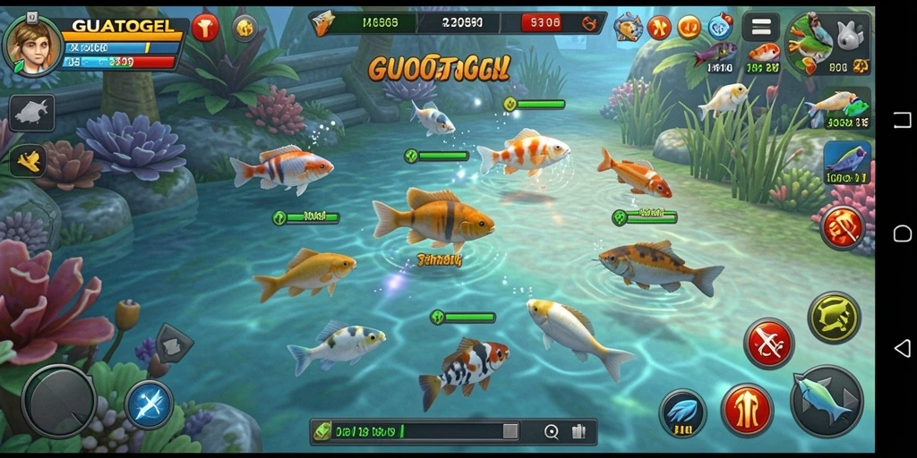 Tampilan gameplay seru GUATOGEL saat berburu ikan.