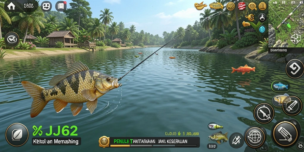 Screenshot JJ62 menampilkan pengalaman memancing yang luar biasa dan interaktif.