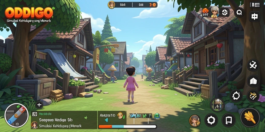 Tampilan gameplay ODDIGO yang menarik dengan berbagai aktivitas interaktif.
