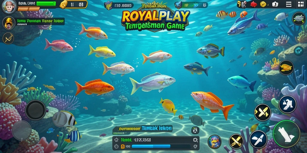 Screenshot gameplay ROYALPLAY menampilkan aksi menembak ikan yang mendebarkan.
