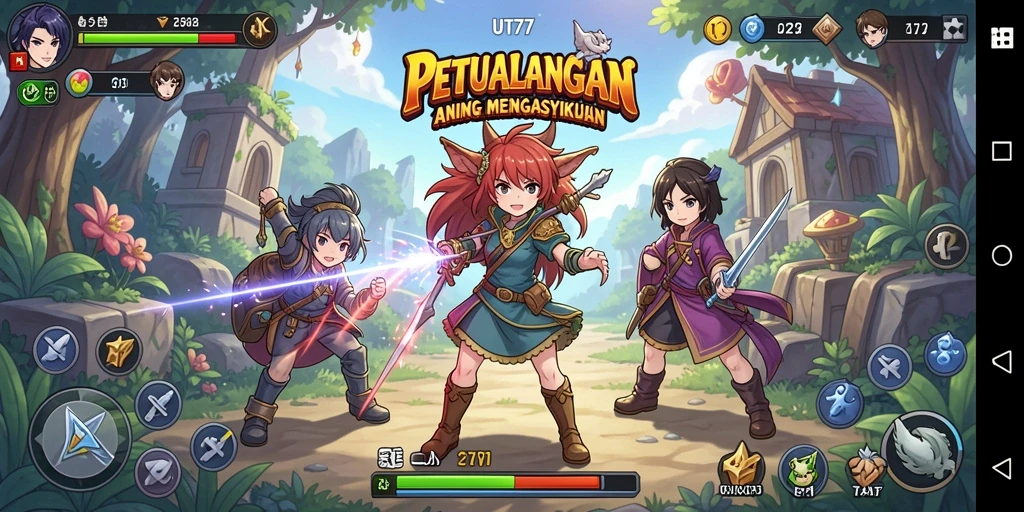 Gambaran gameplay UT77 dengan karakter Anime yang menarik dan pertempuran yang seru.
