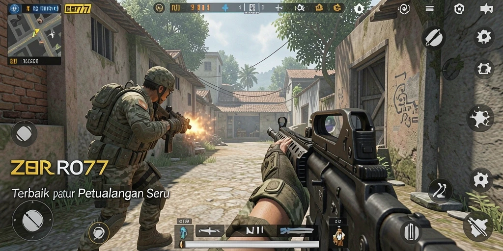 Tampilan gameplay menegangkan dari ZORO77 dalam aksi FPS.